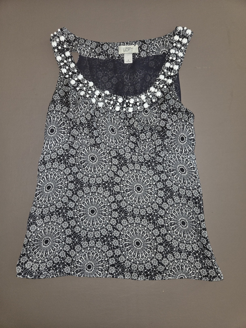 LOFT Black and White Beaded Neckline Tank